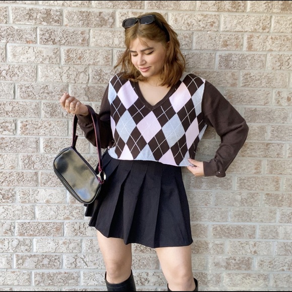 Vintage Sweaters - Tommy Hilfiger Argyle Cropped Sweater